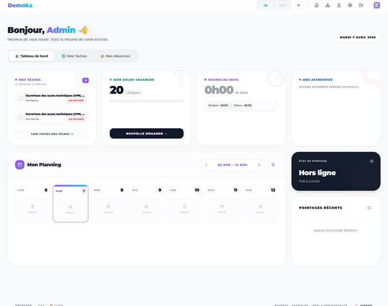 Interface KronoApp - Gestion du Temps LTr